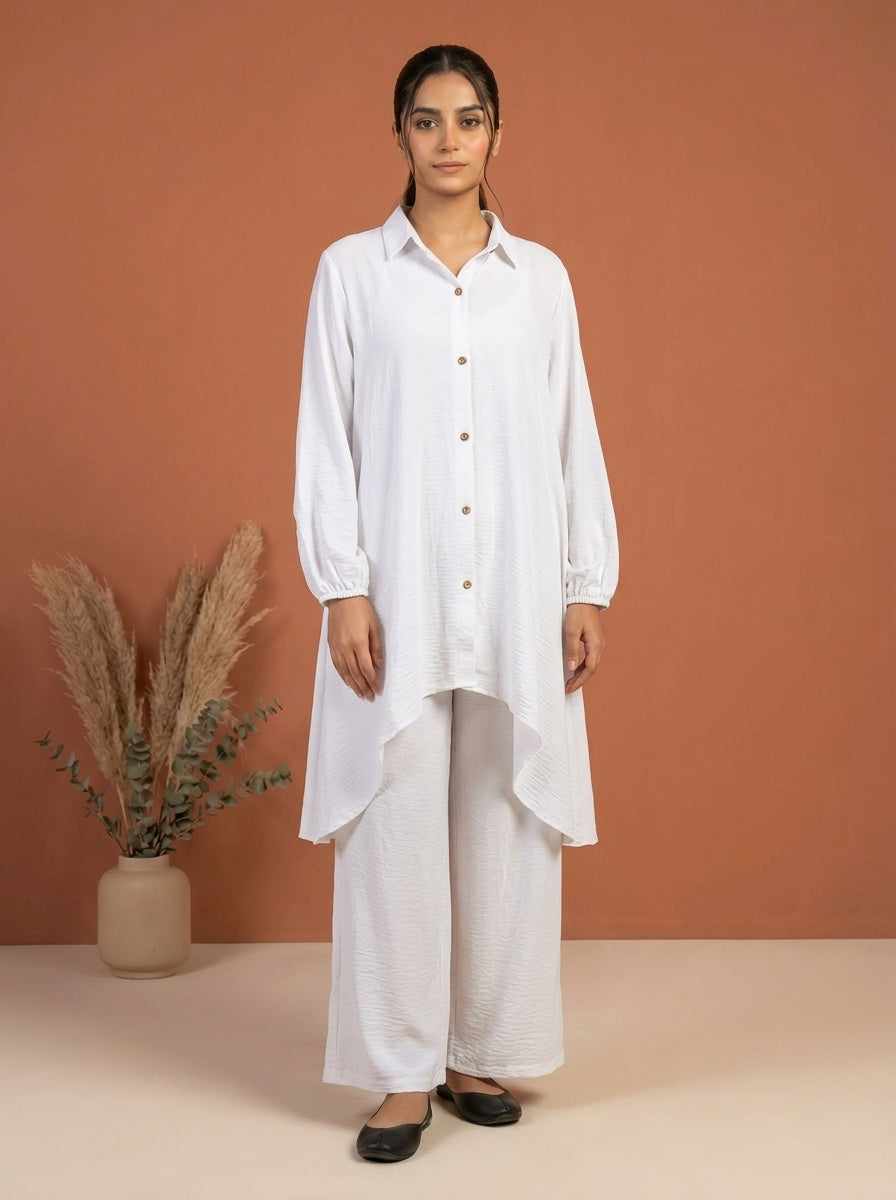 Button-Down Asymmetric Textured Co-Ord Set