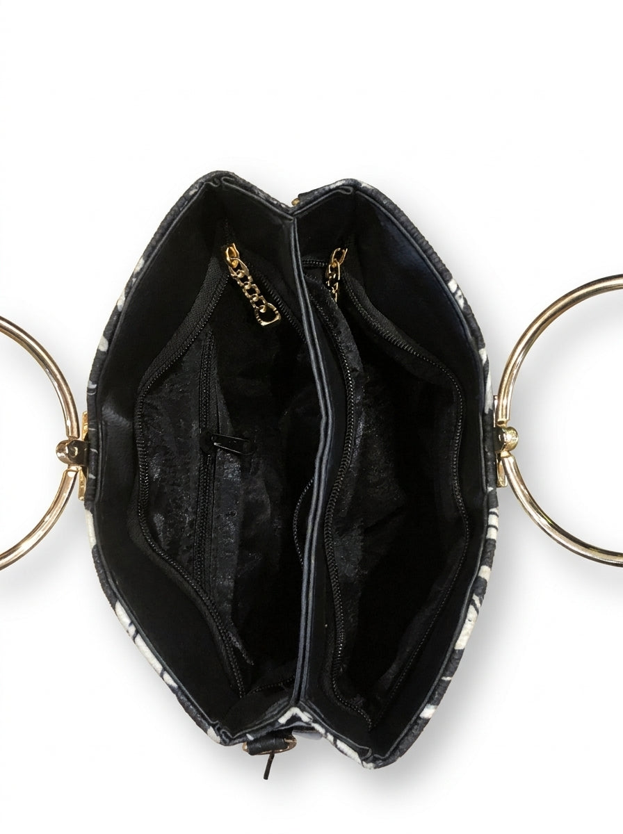Ethnic Printed Ring Handle Handbag