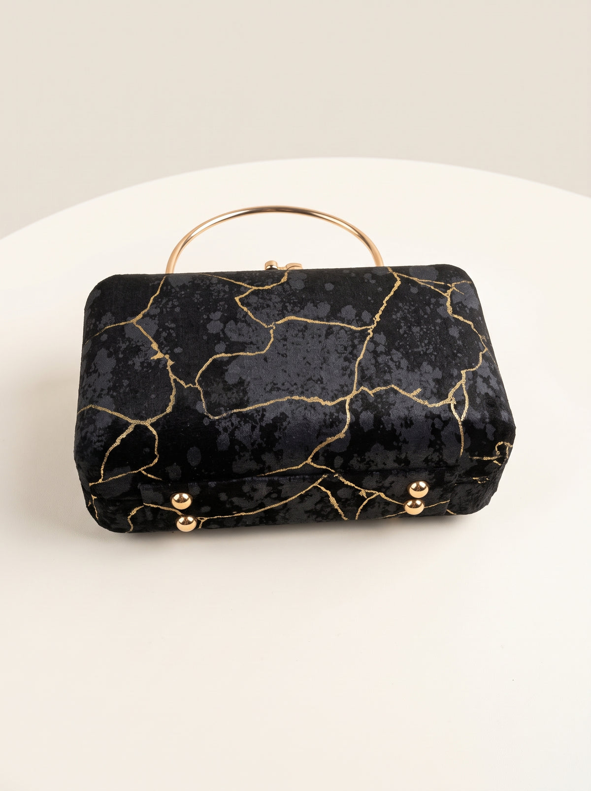 Gold Veined Velvet Evening Box Clutch