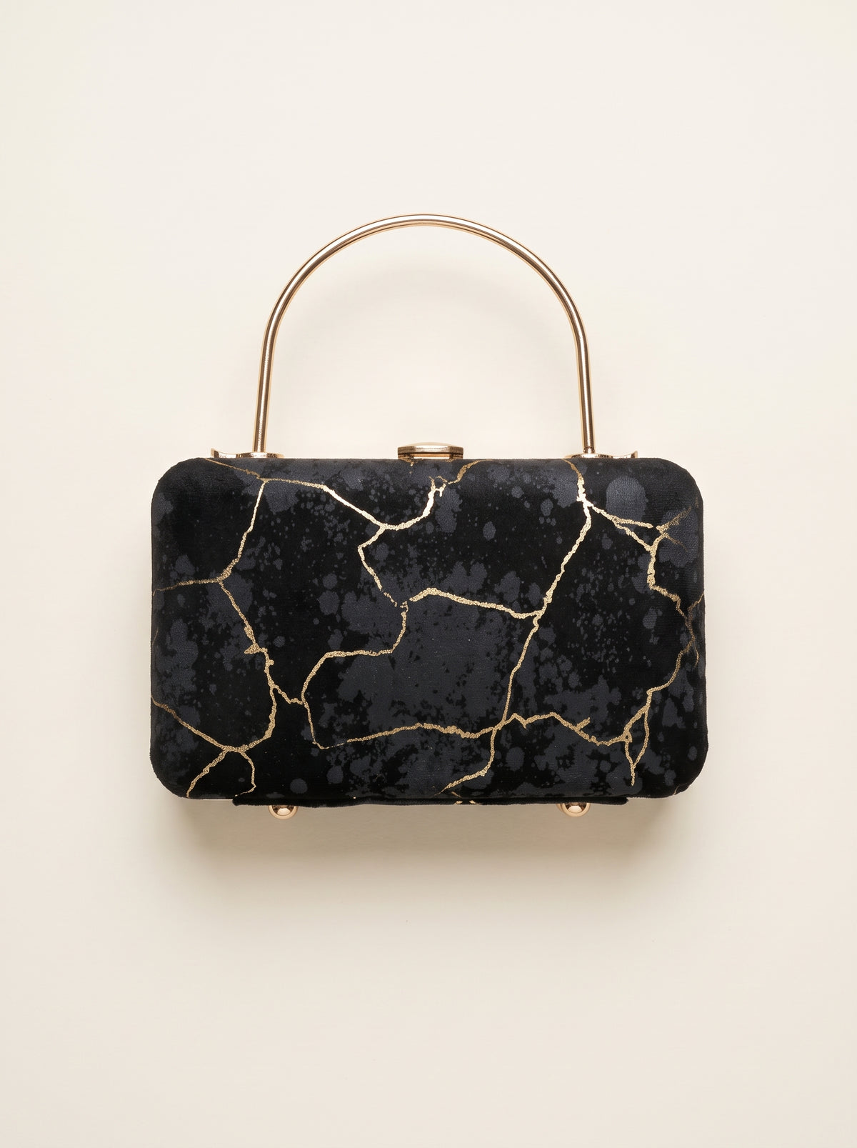 Gold Veined Velvet Evening Box Clutch