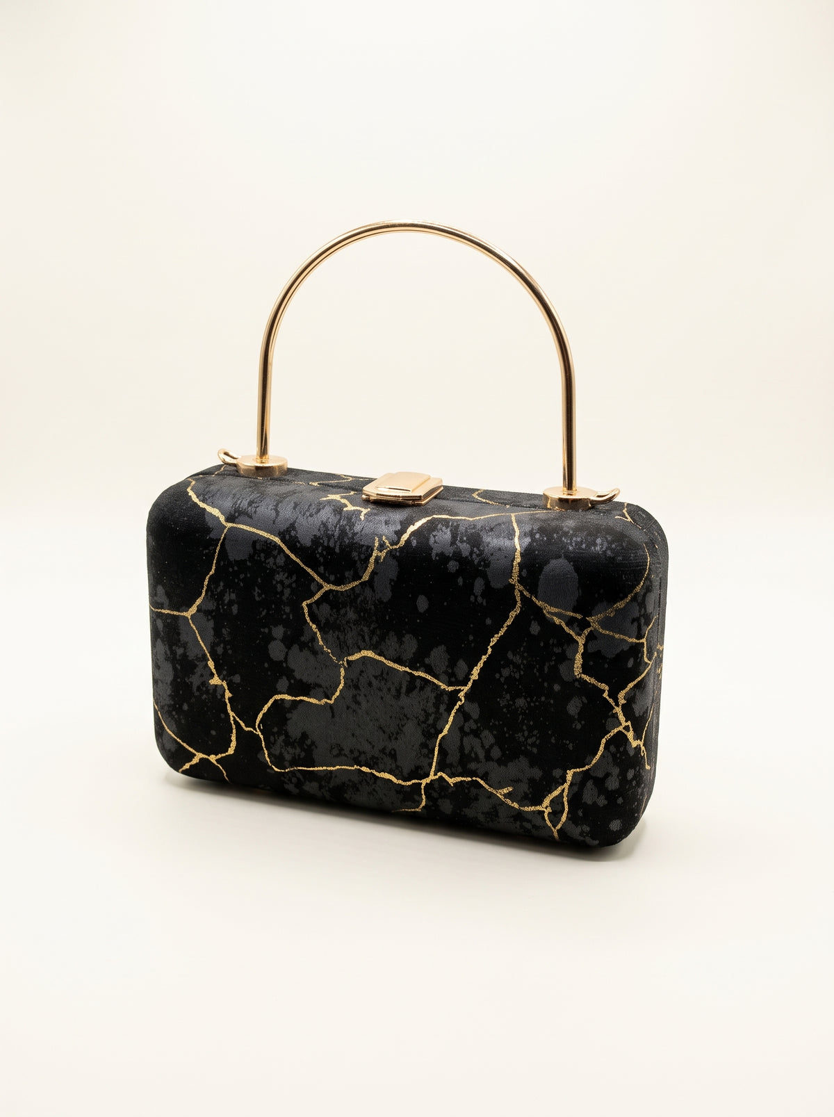 Gold Veined Velvet Evening Box Clutch