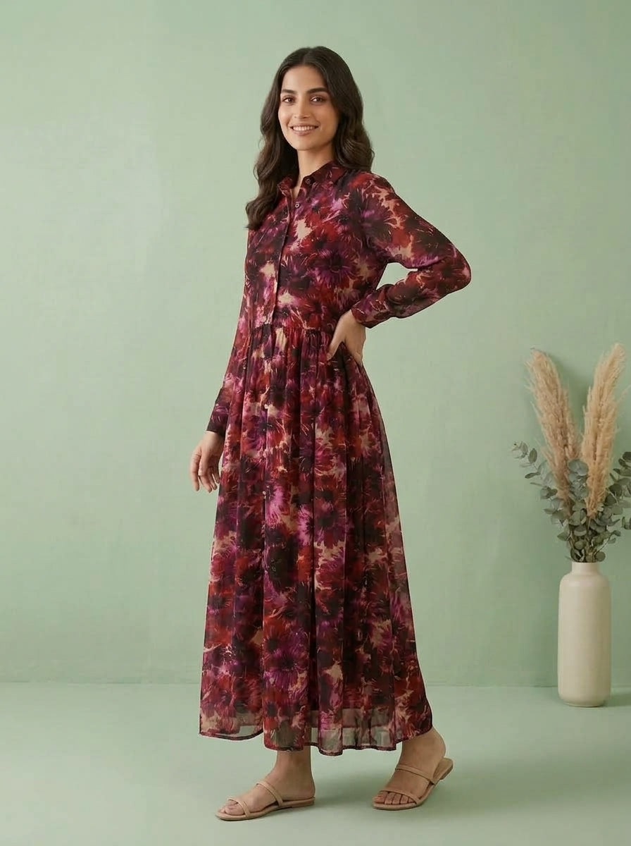 Floral Button-Down Smocked Maxi Dress