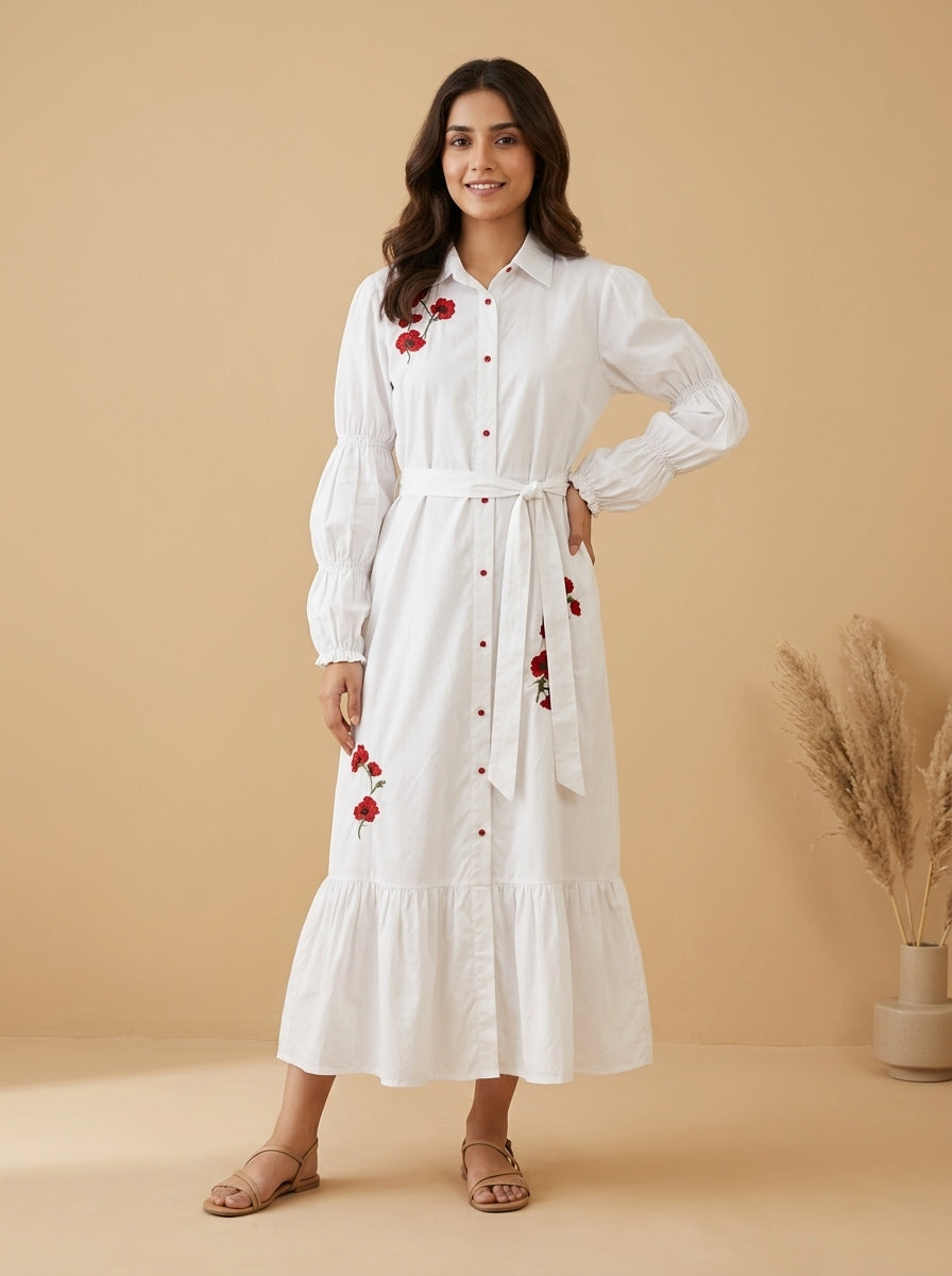 Embroidered Button-Down Maxi Dress