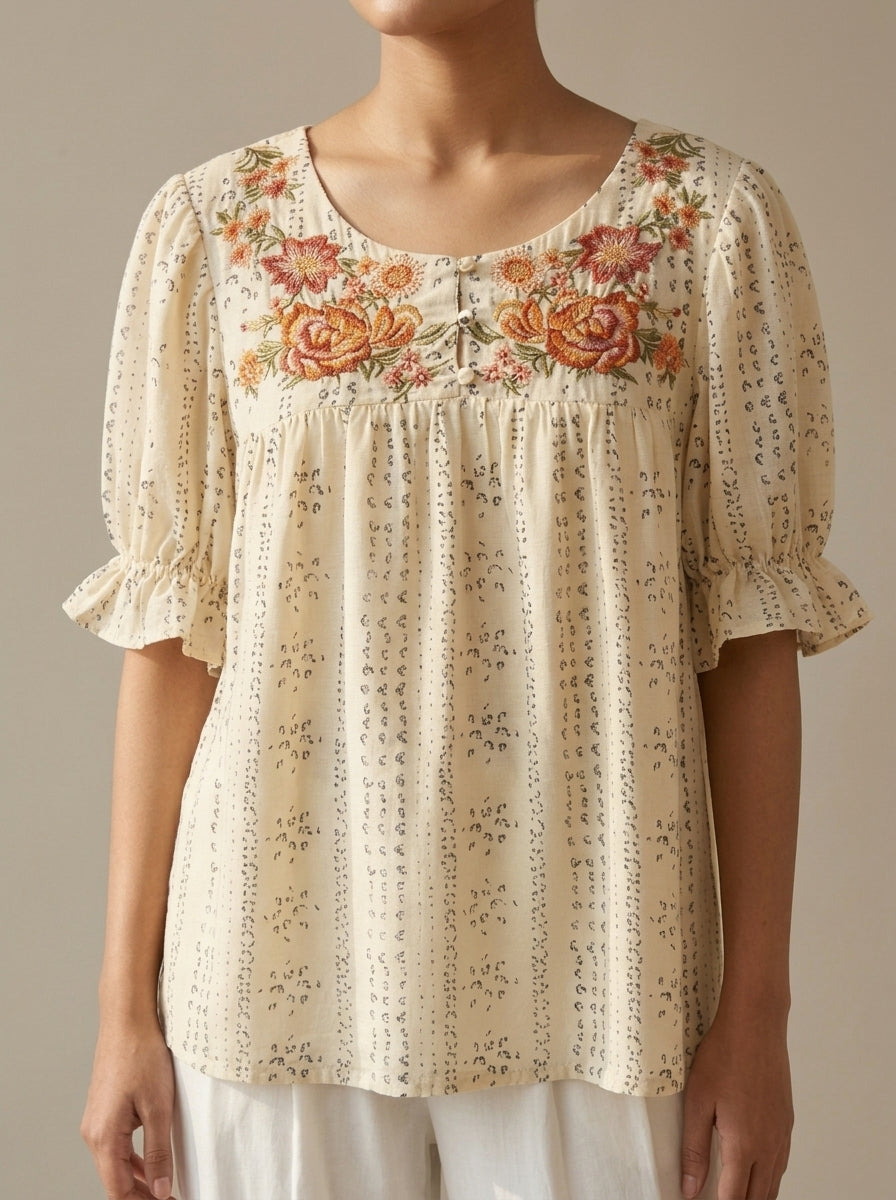 Floral Embroidered Keyhole Top