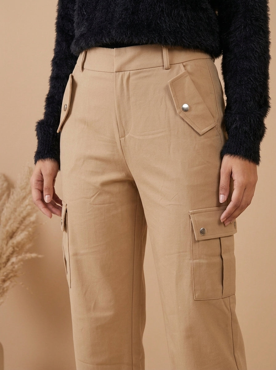 High-Waisted Side-Stripe Cargo Trousers