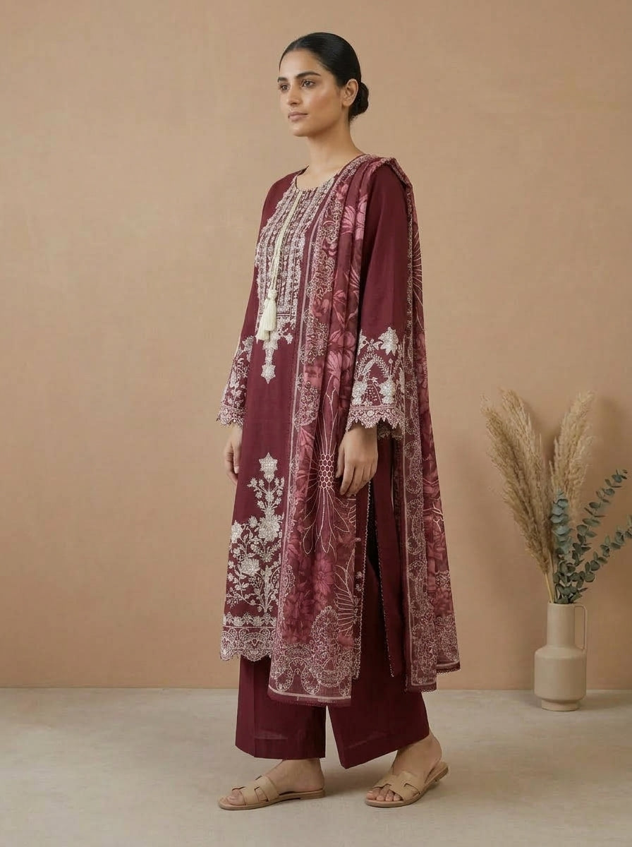 Embroidered 3-Piece Suit Set with Tassels
