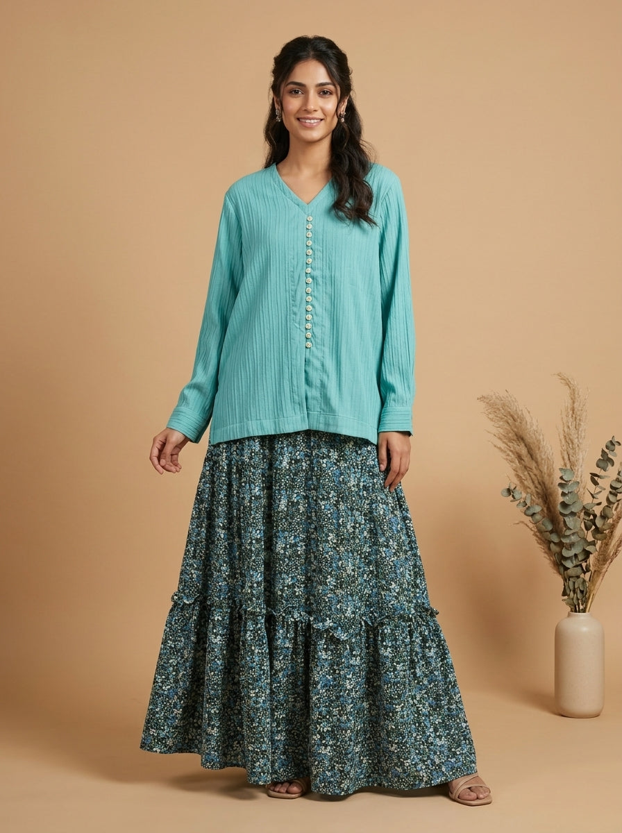 Textured Blouse & Ditsy Floral 2-Piece Co-ord Set