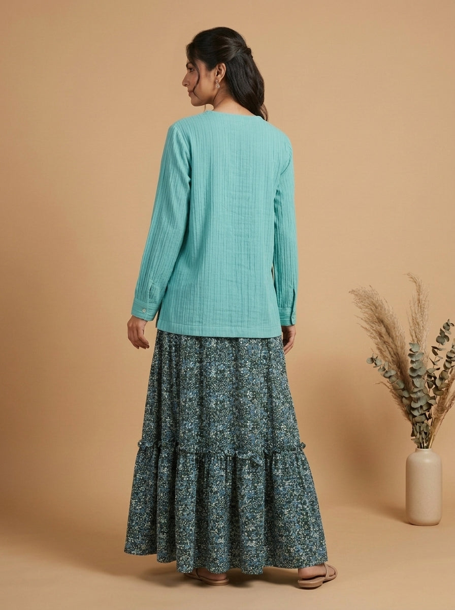 Textured Blouse & Ditsy Floral 2-Piece Co-ord Set