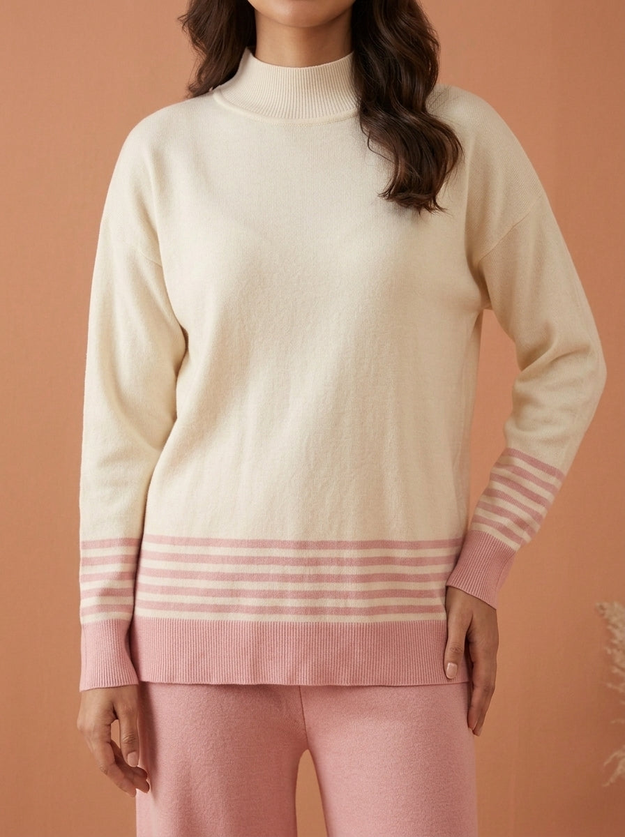 Striped Mock-Neck Knit Co-Ord Set