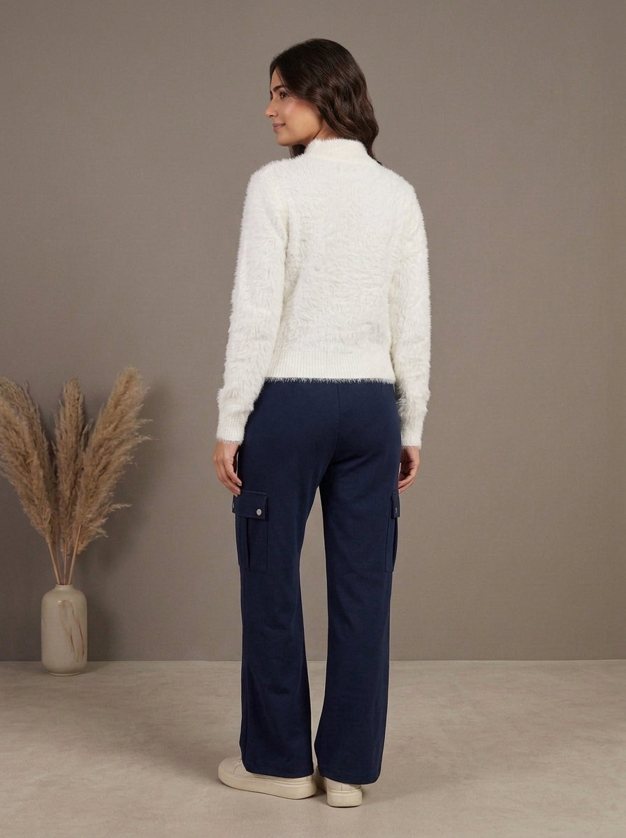 High-Waisted Side-Stripe Cargo Trousers