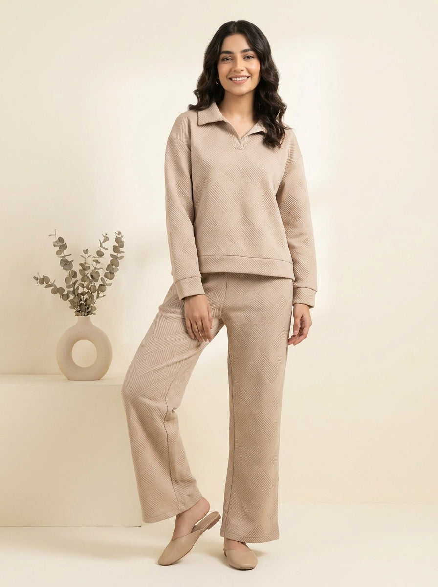 Textured Collared Shirt with Matching Trousers
