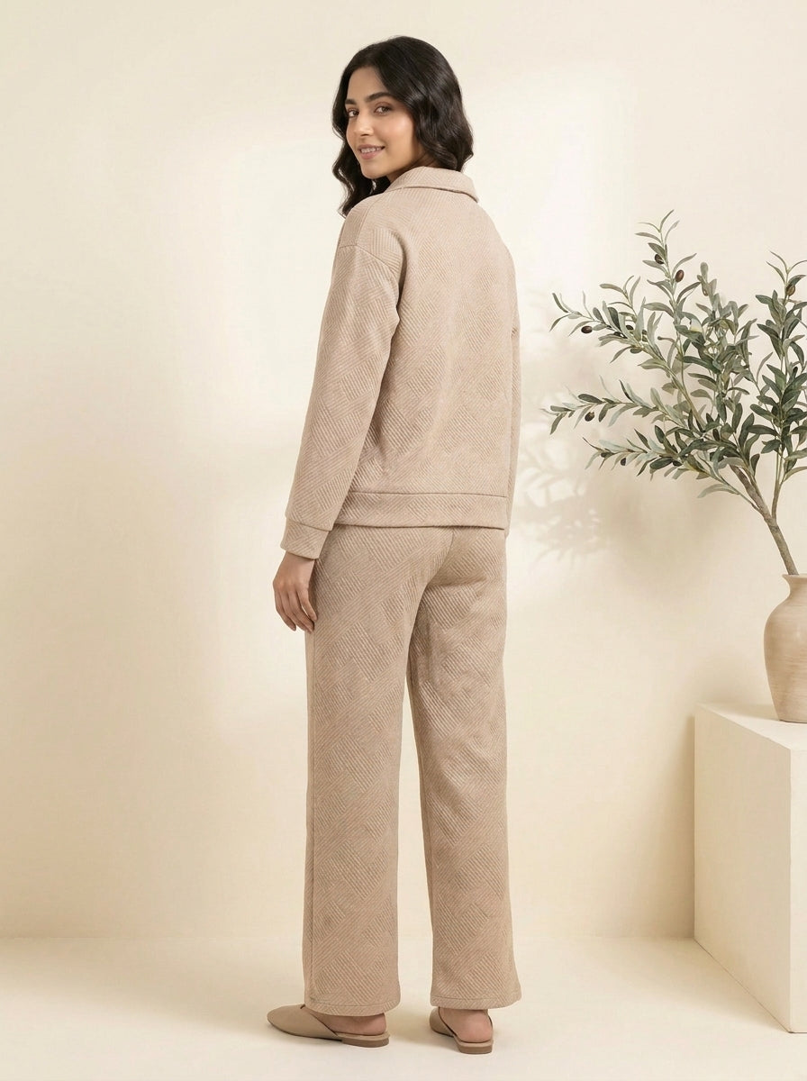 Textured Collared Shirt with Matching Trousers