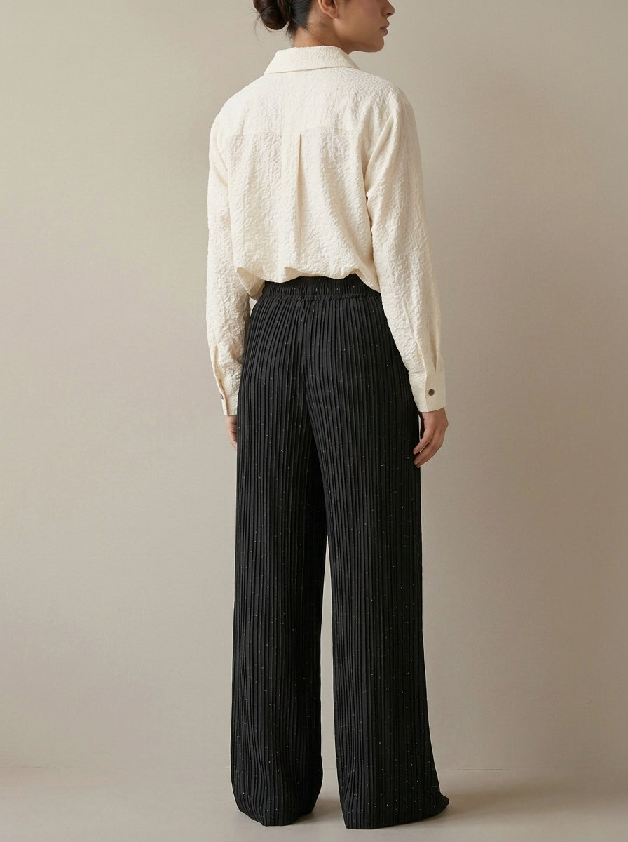 Sparkling Pleated Wide-Leg Trousers