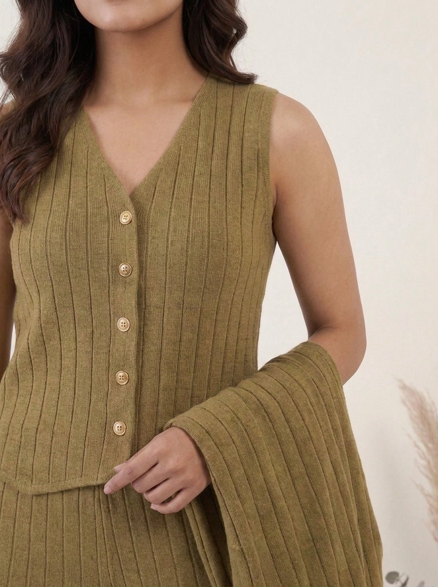Ribbed Knit Three-Piece Layered Set