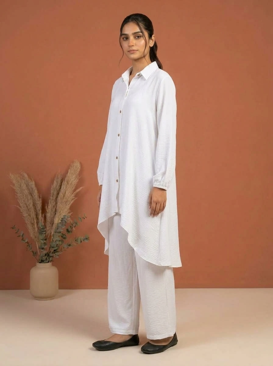 Button-Down Asymmetric Textured Co-Ord Set