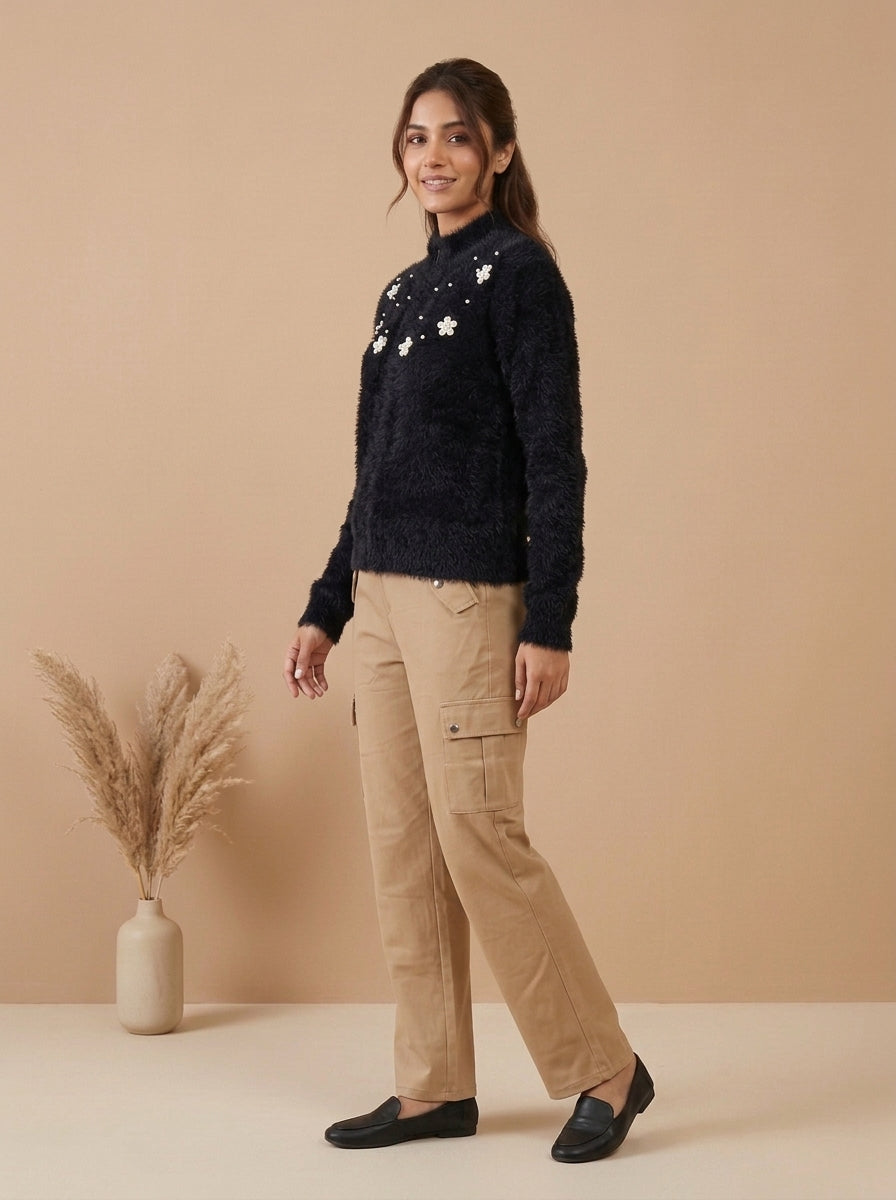 High-Waisted Side-Stripe Cargo Trousers