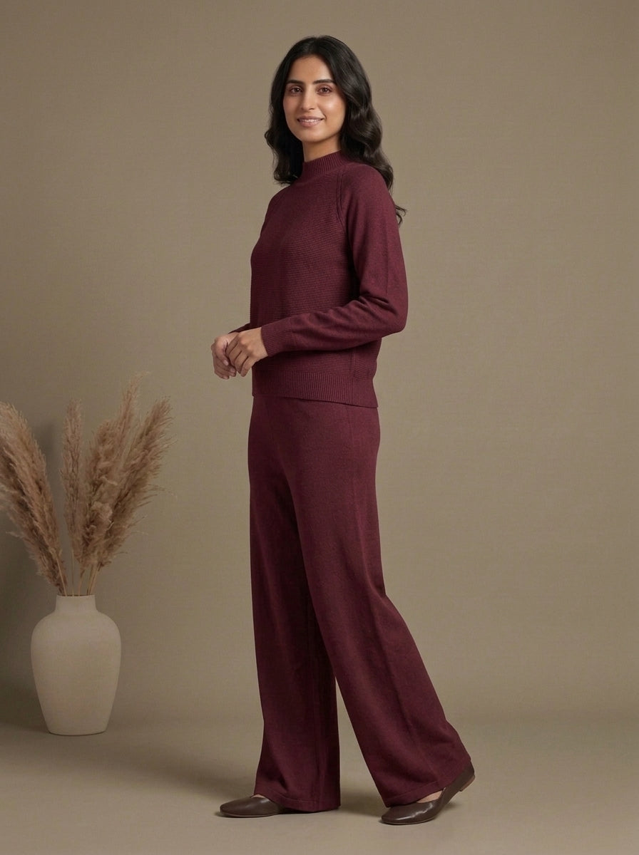 Textured High-Neck Pullover with Drawstring Trousers