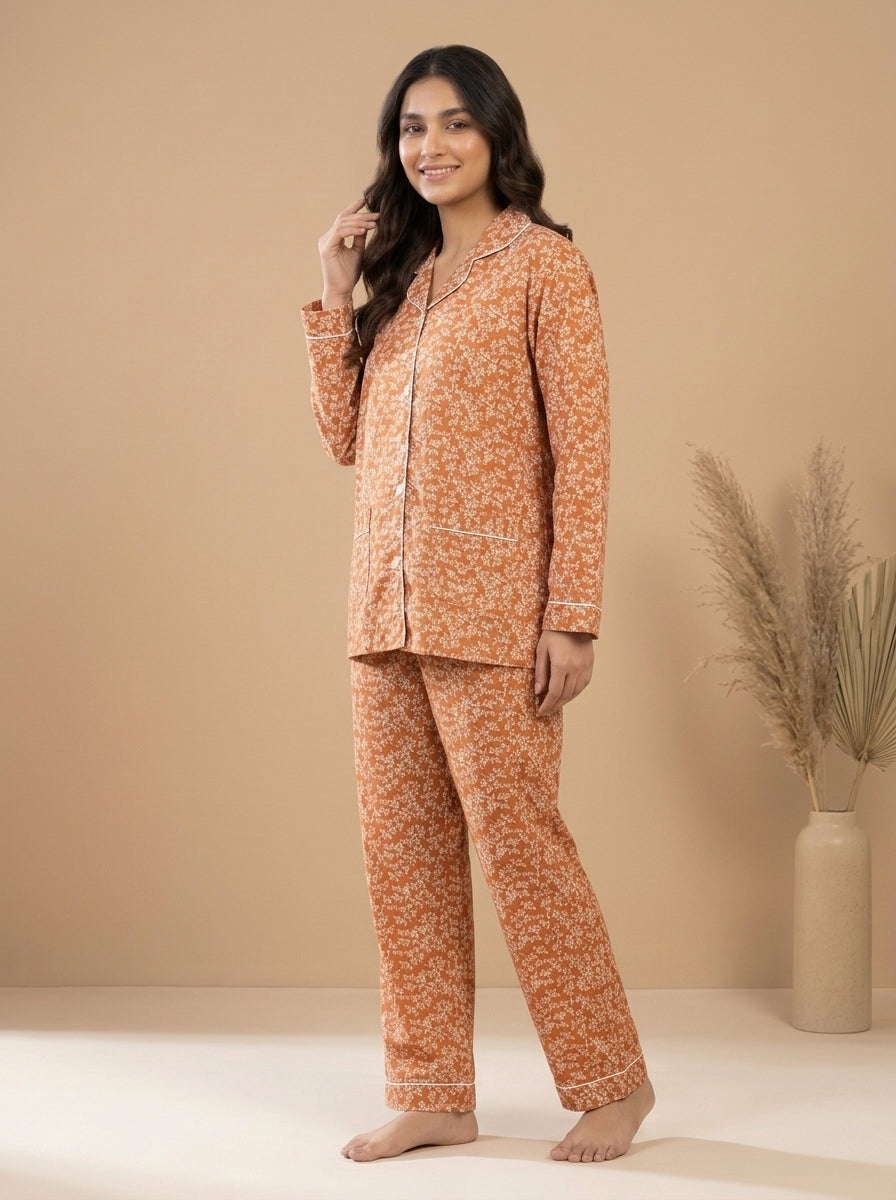 Floral Printed Sleepwear Shirt with Matching Trousers