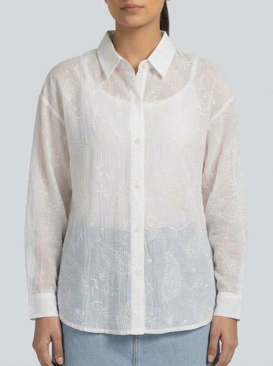 Embroidered Sequin Button-Down Shirt