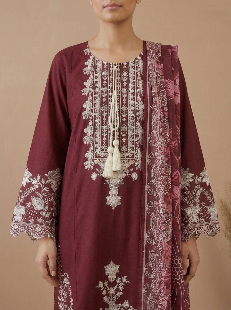Embroidered 3-Piece Suit Set with Tassels