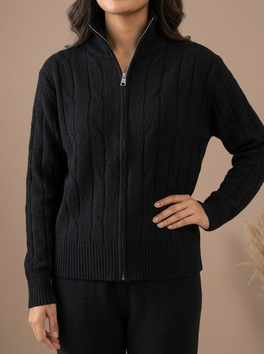 Full-Zip Cable-Knit Jacket & Wide-Leg Trouser 2-Piece Co-ord Set