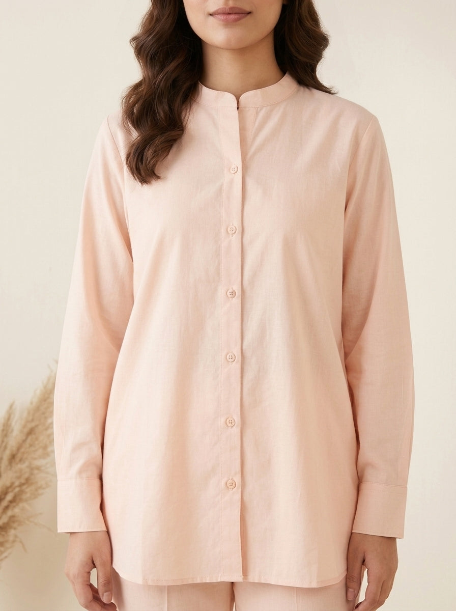 Solid Button-Down Shirt with Matching Trousers