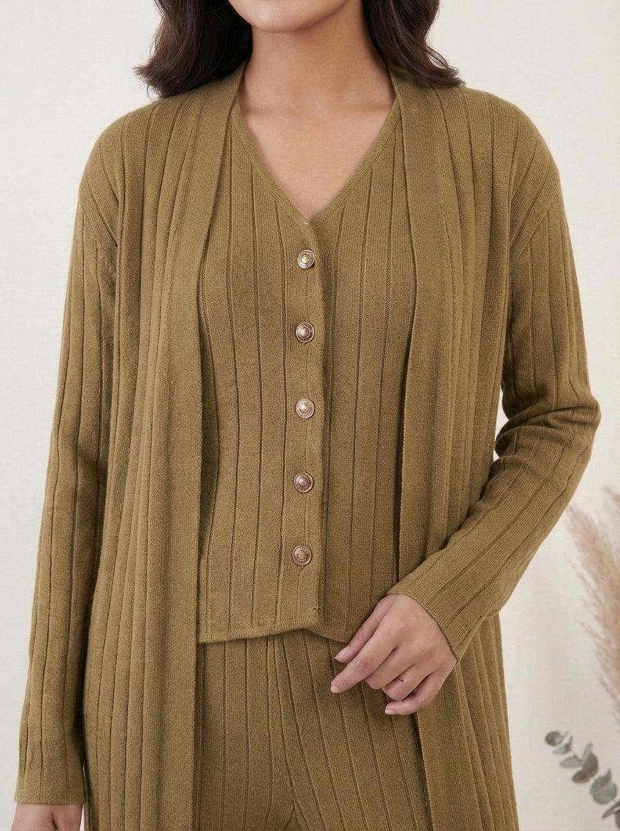 Ribbed Knit Three-Piece Layered Set
