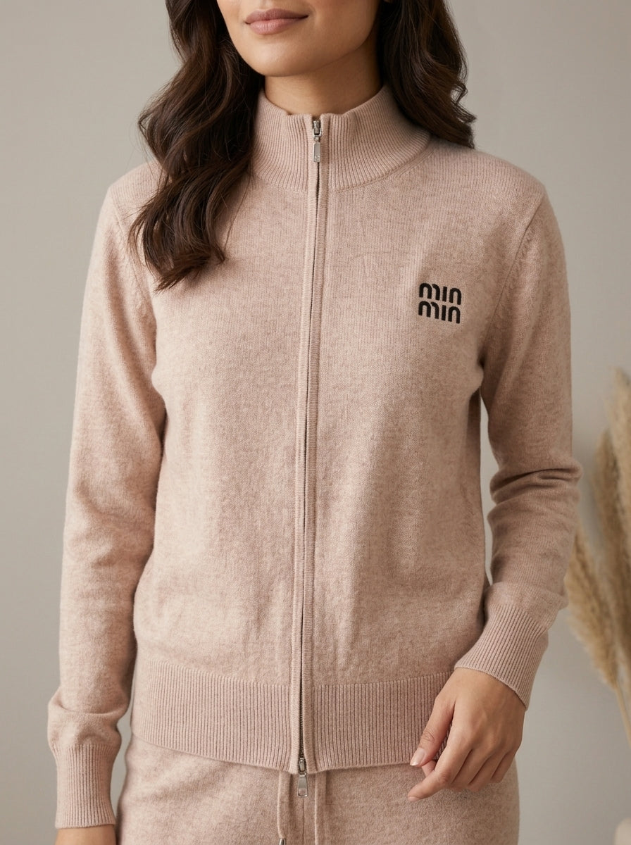 Zip-Up Knit Jacket & Drawstring Wide-Leg Trouser 2-Piece Co-ord Set