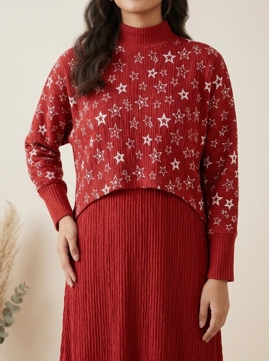 Star Print Two-Piece Layered Dress