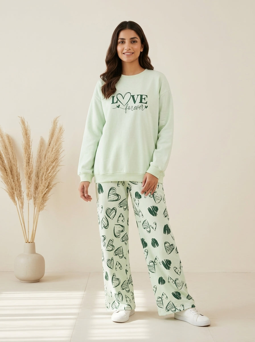 Graphic Printed Sweatshirt with Heart Trousers