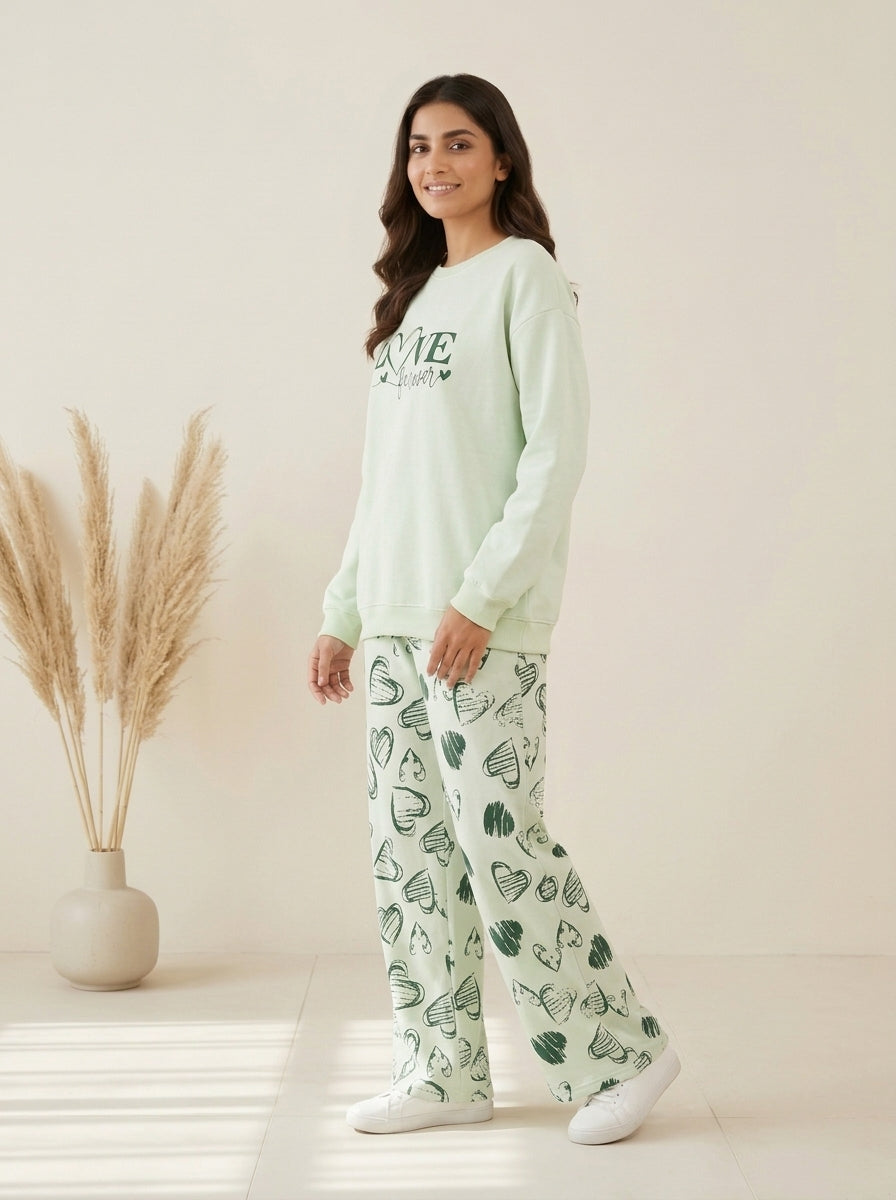 Graphic Printed Sweatshirt with Heart Trousers