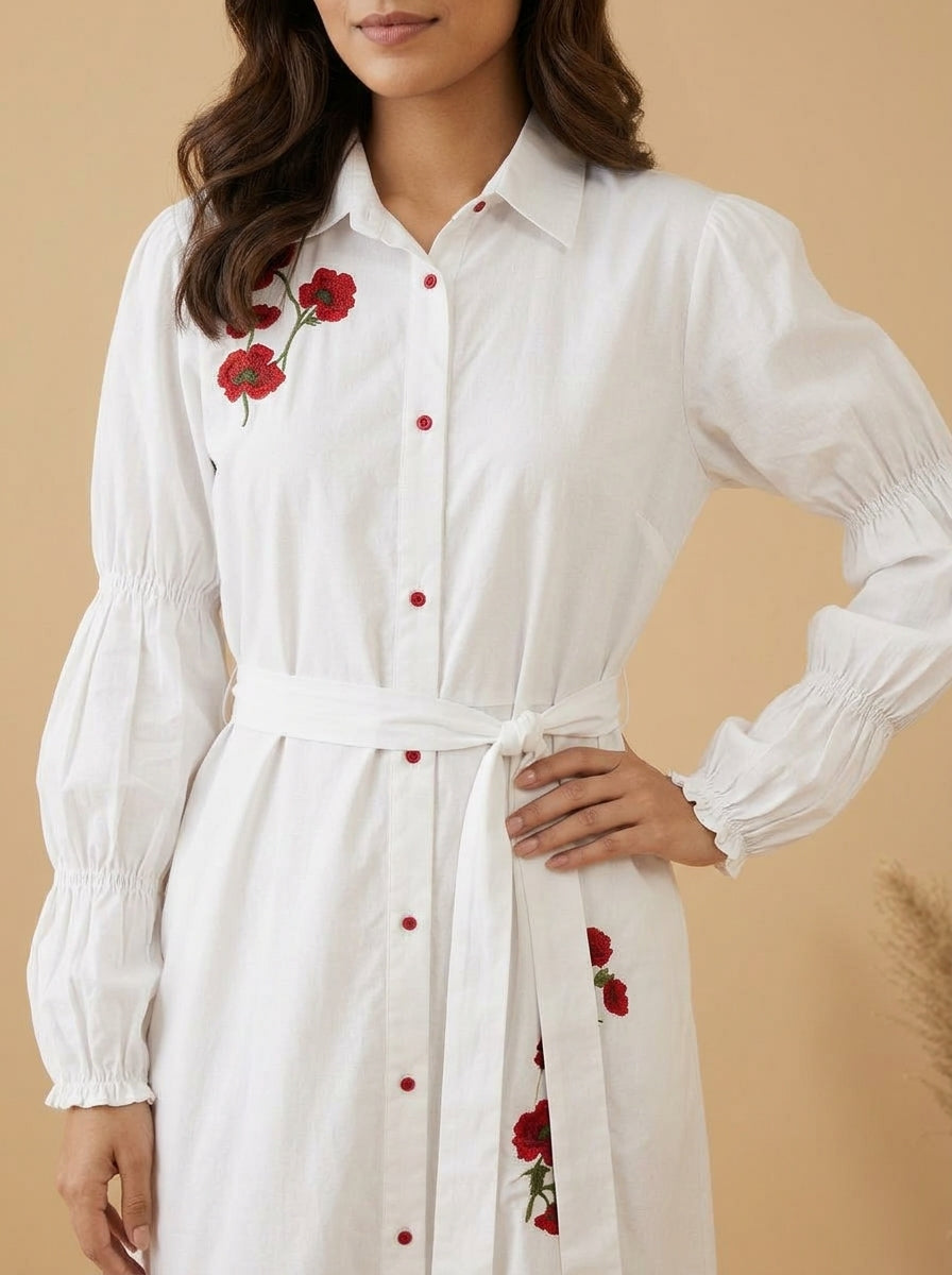 Embroidered Button-Down Maxi Dress