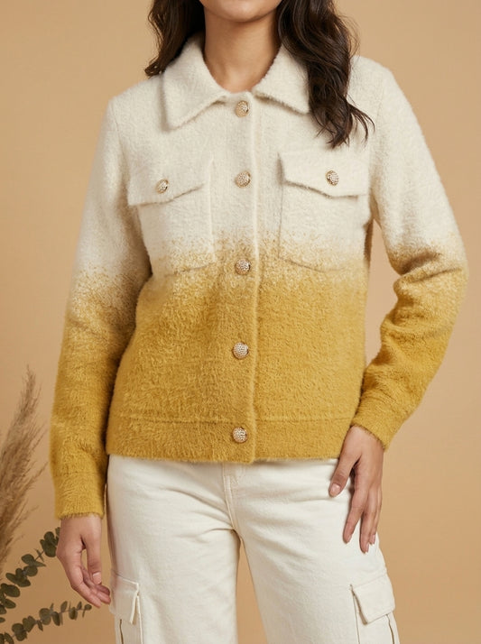 Dual-Tone Knit Button-Front Jacket