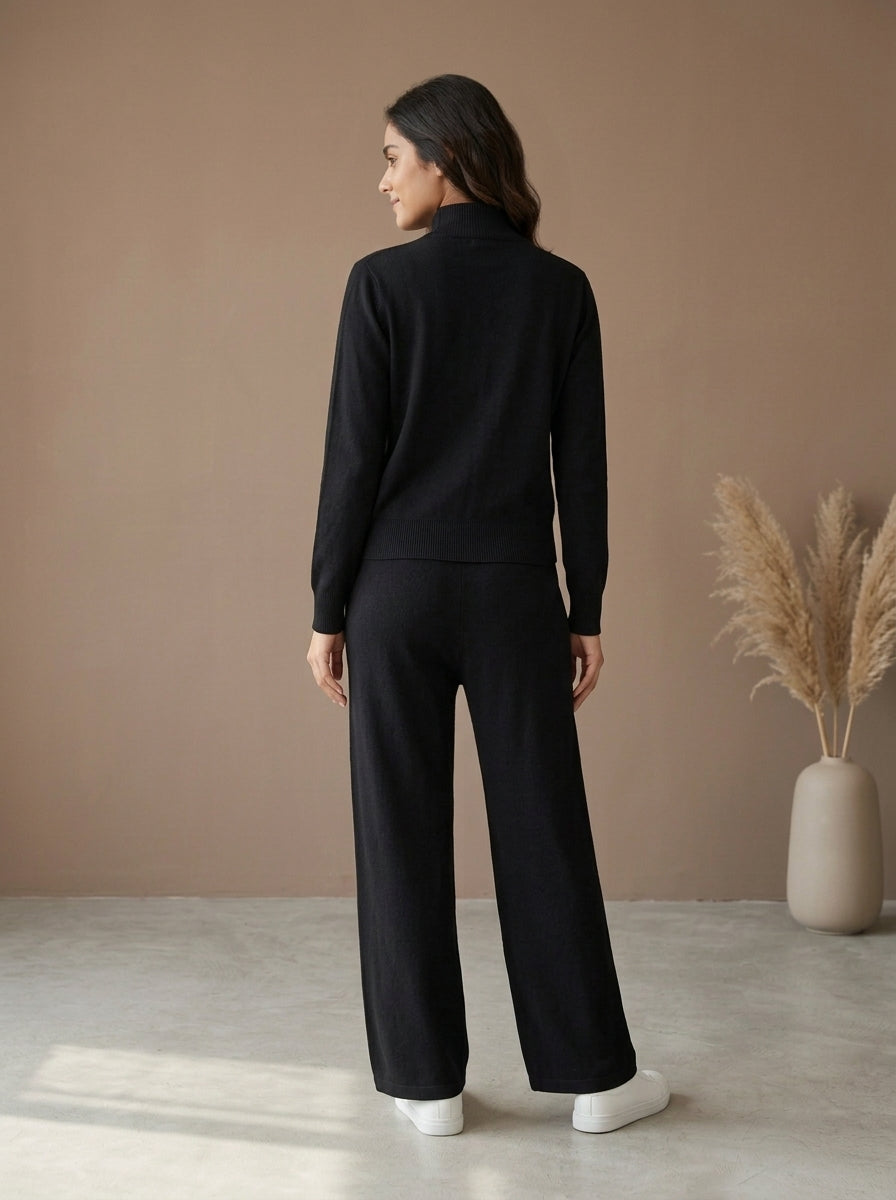 Zip-Up Knit Jacket & Drawstring Wide-Leg Trouser 2-Piece Co-ord Set