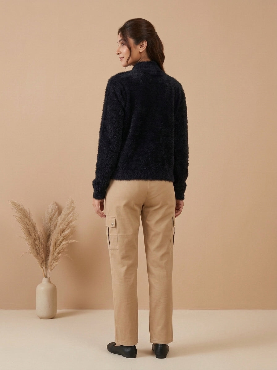 High-Waisted Side-Stripe Cargo Trousers