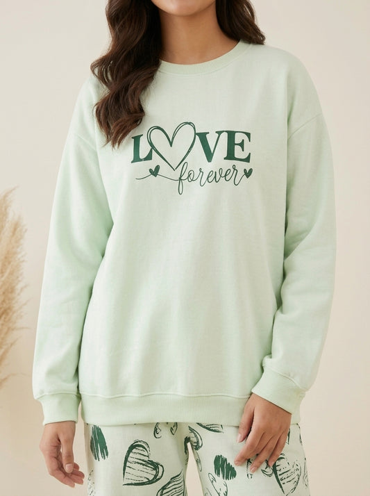 Graphic Printed Sweatshirt with Heart Trousers