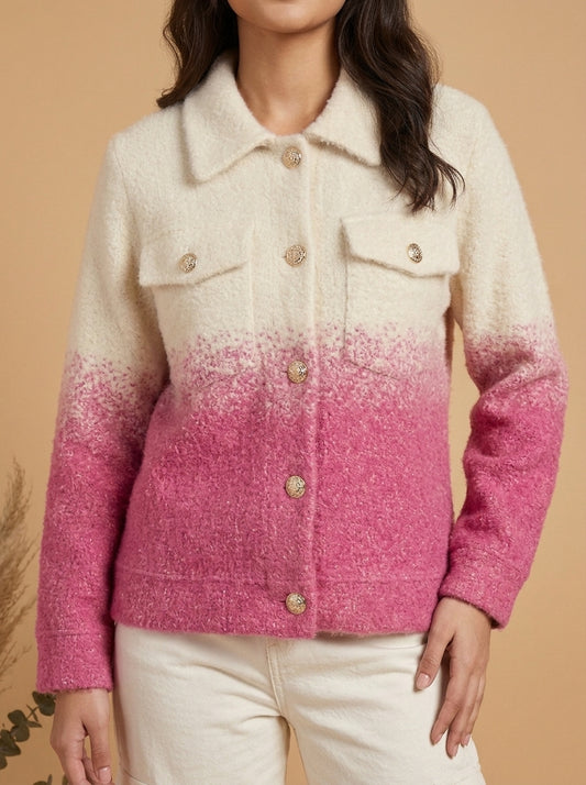 Dual-Tone Knit Button-Front Jacket