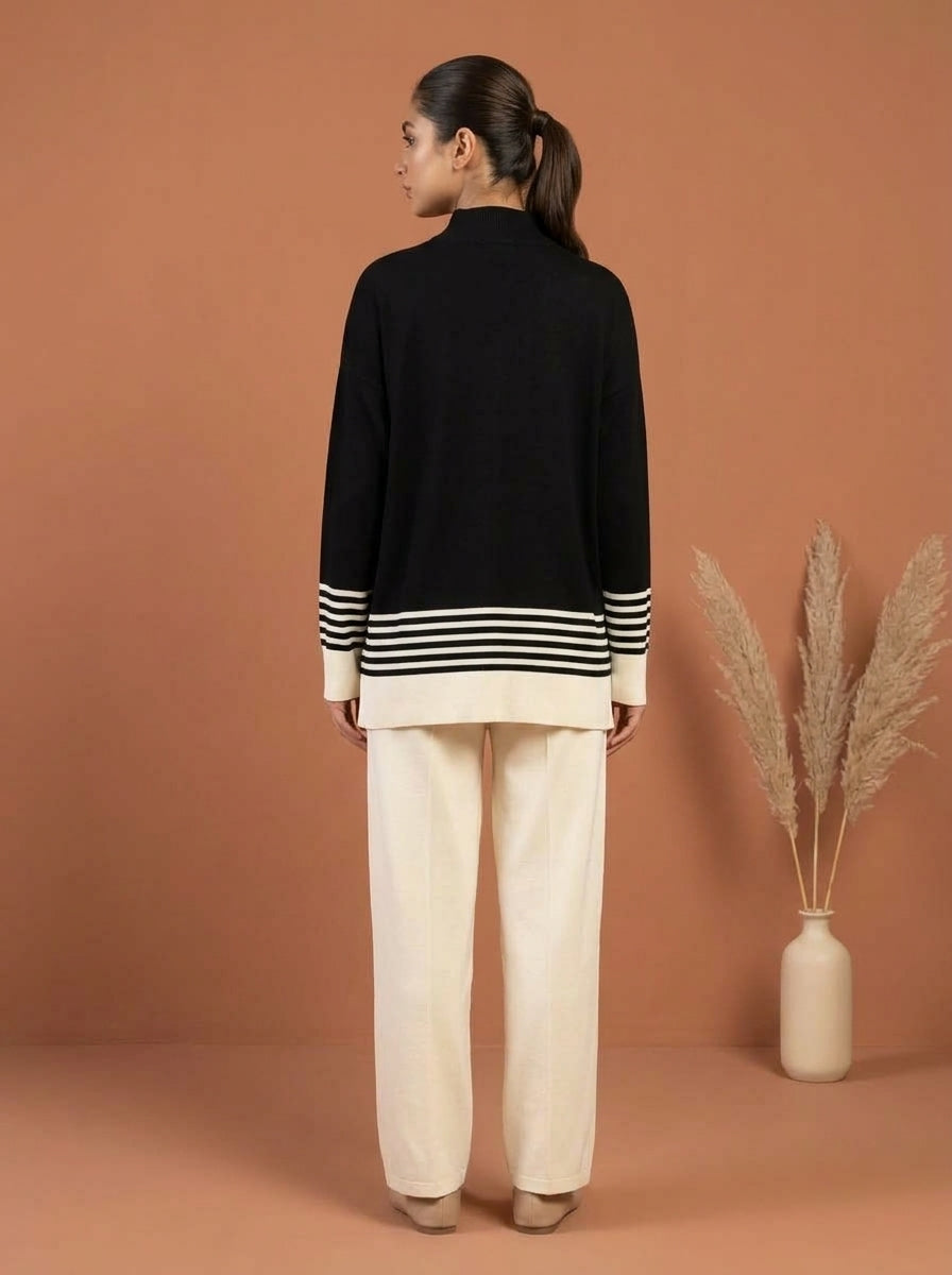 Striped Mock-Neck Knit Co-Ord Set
