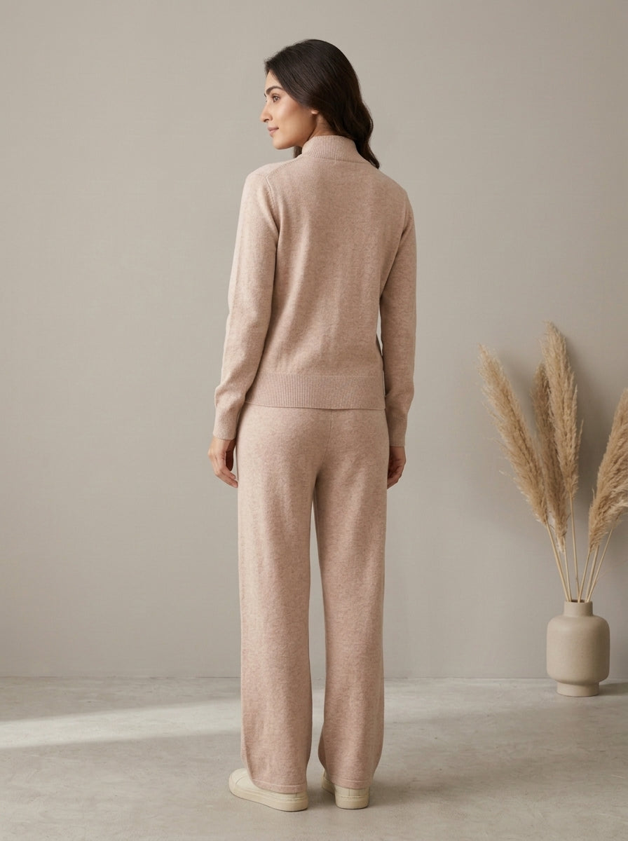 Zip-Up Knit Jacket & Drawstring Wide-Leg Trouser 2-Piece Co-ord Set
