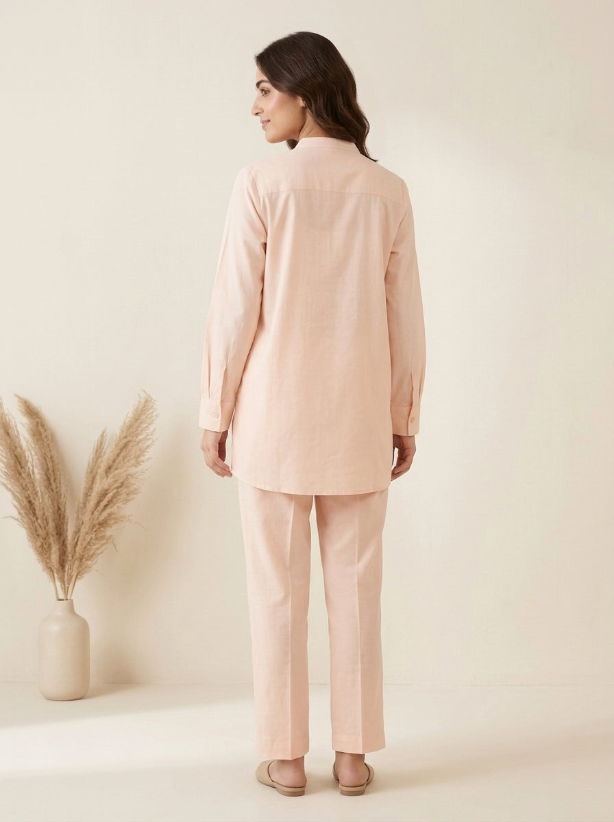 Solid Button-Down Shirt with Matching Trousers