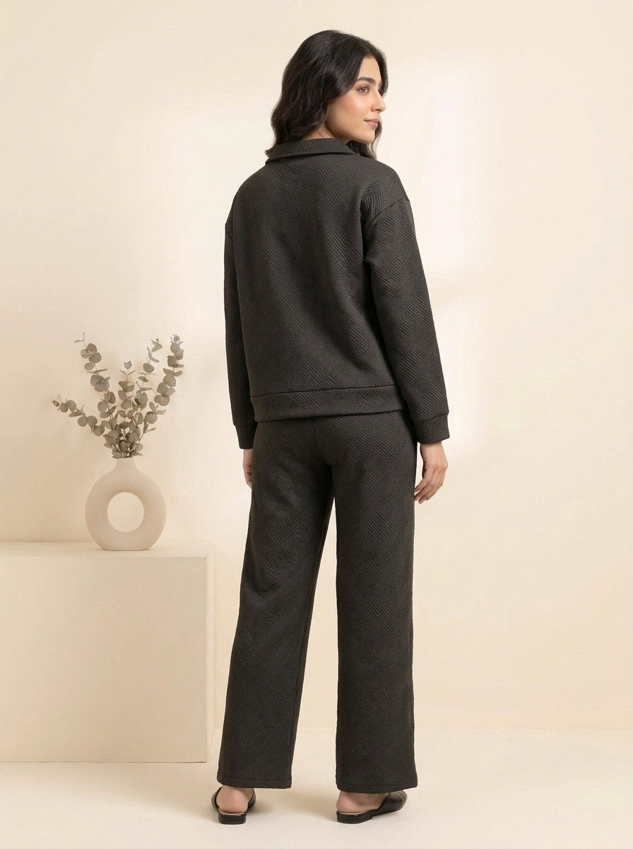 Textured Collared Shirt with Matching Trousers