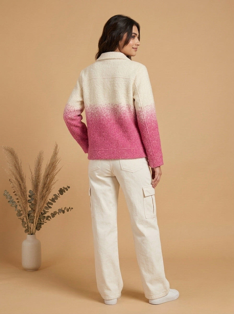 Dual-Tone Knit Button-Front Jacket