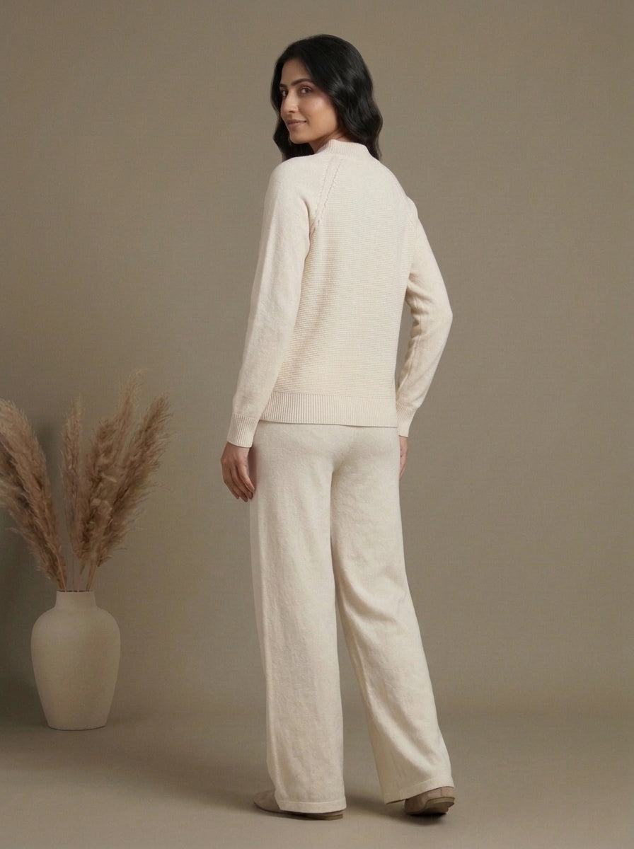 Textured High-Neck Pullover with Drawstring Trousers
