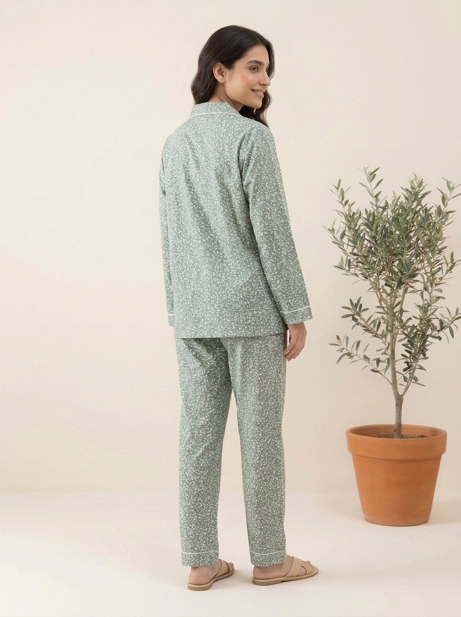 Floral Printed Sleepwear Shirt with Matching Trousers