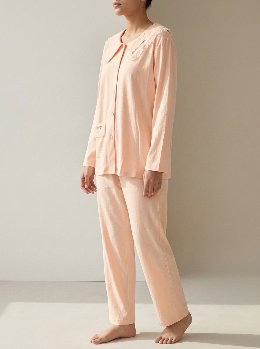 Lace-Trimmed Peter Pan Collar Lounge Set