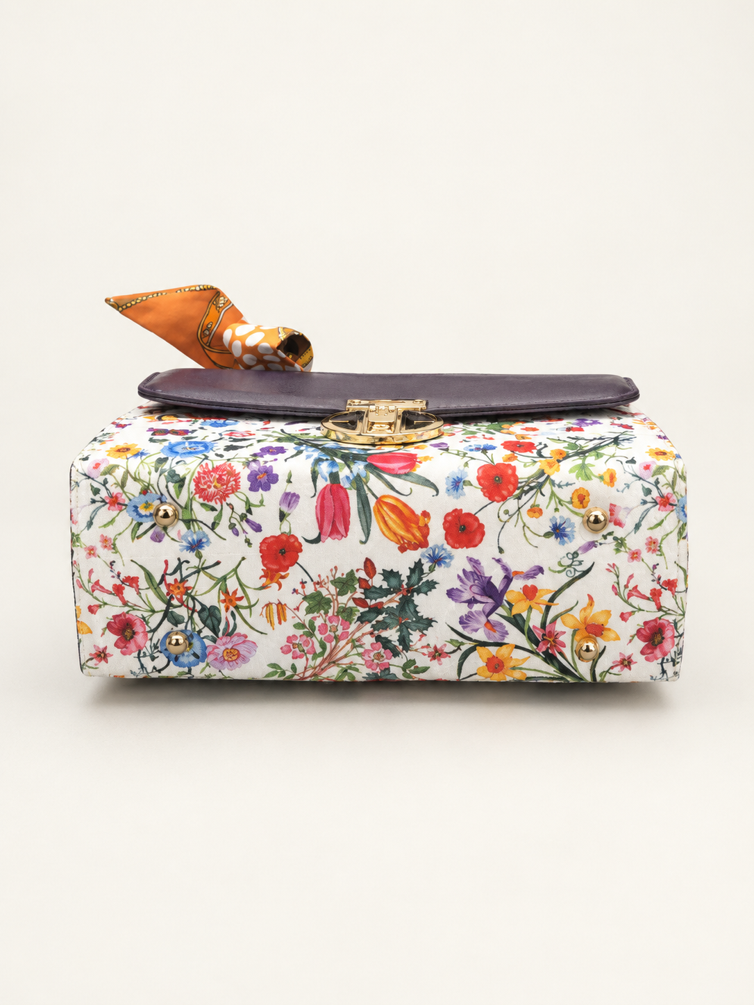 Floral Print Pearl Top Handle Bag