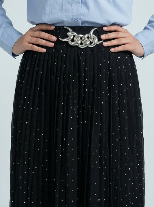Embellished Pleated Maxi Skirt