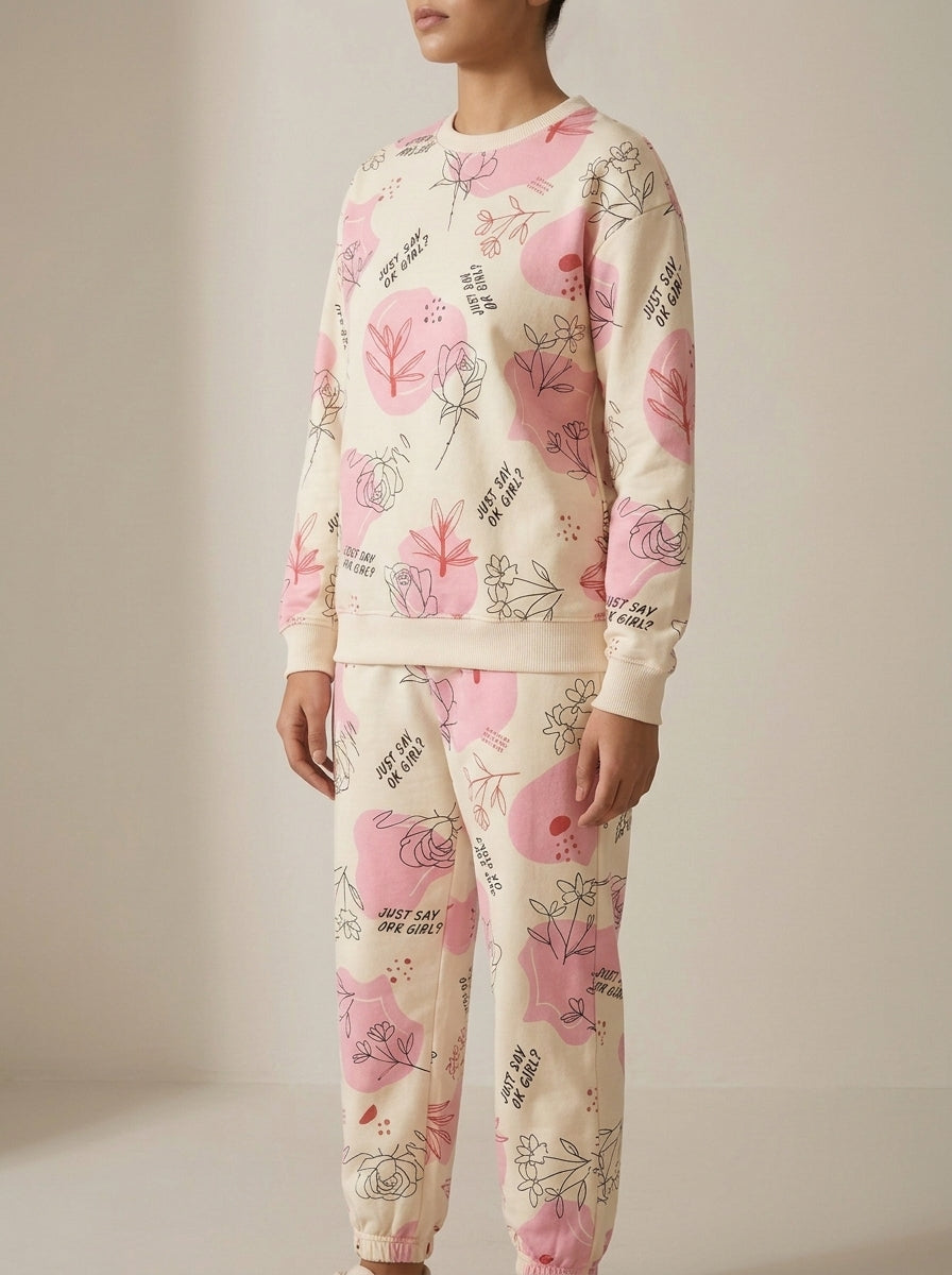 Graffiti Heart Printed Sweatshirt & Sweatpants Set