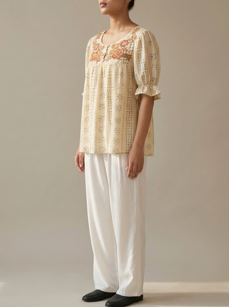 Floral Embroidered Keyhole Top