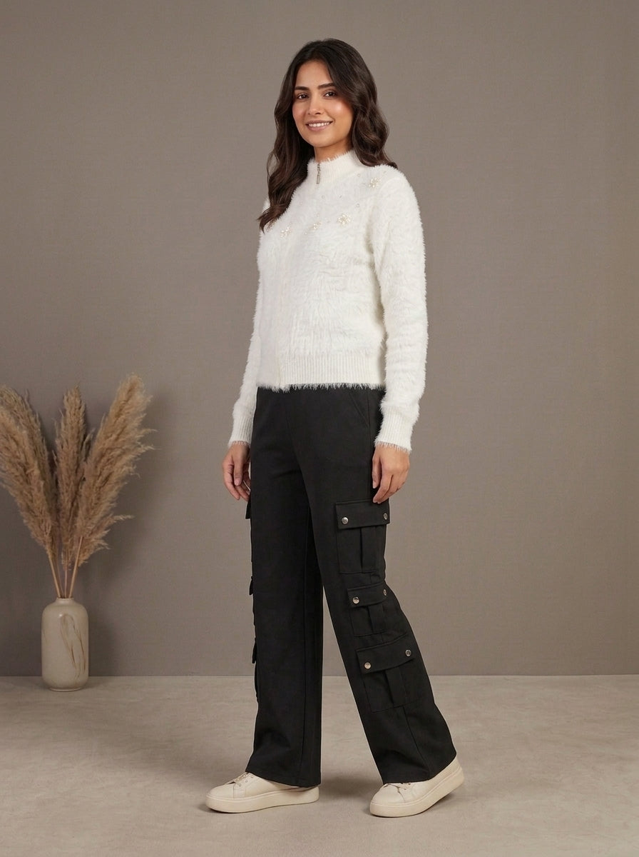 High-Waisted Multi-Pocket Cargo Trousers
